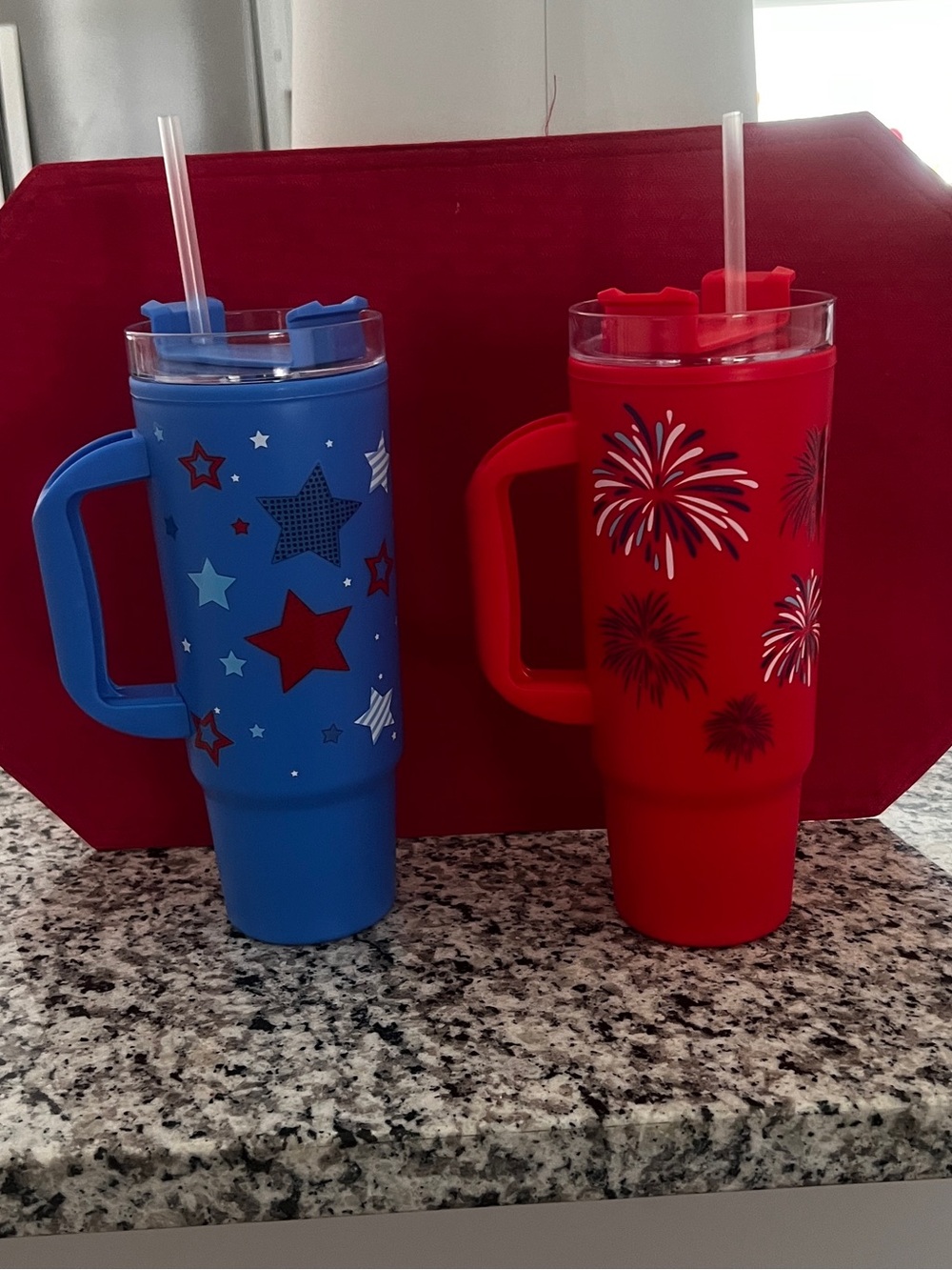 Patriotic Red & Blue Tall Travel Tumblers with Straws